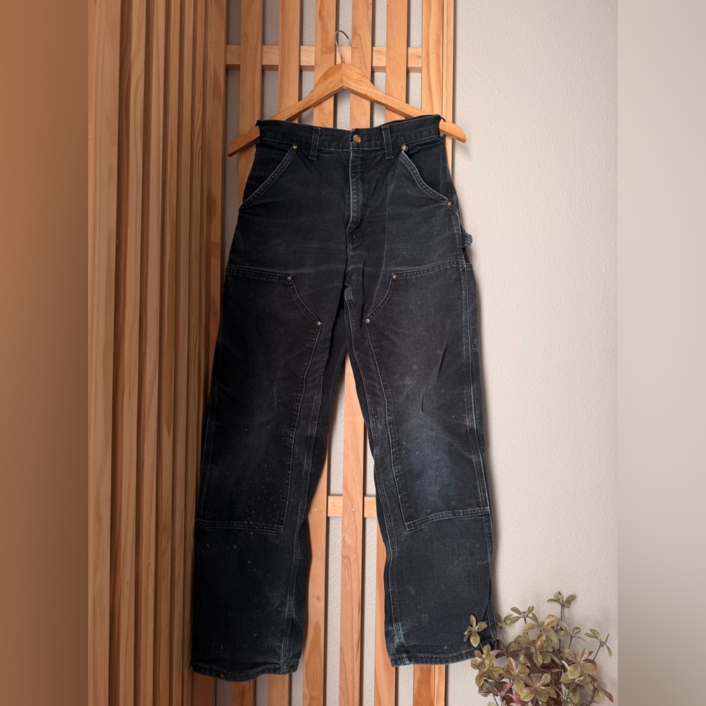 Vintage Distressed CARHARTT Mens 28 x 30 Black Double Knee Work Pants